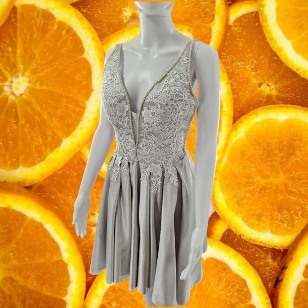 SILVER Dress with Beautiful White Embroidery